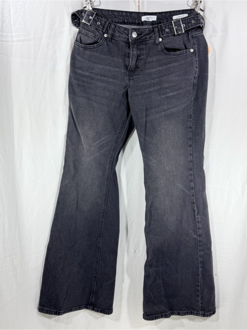 Forever 21 Black Washed Flare Jeans with Belt Detail